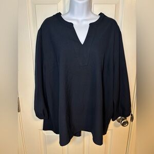 Navy blue long sleeve top with V-neck and balloon sleeves by Mercer & Mettle 2XL